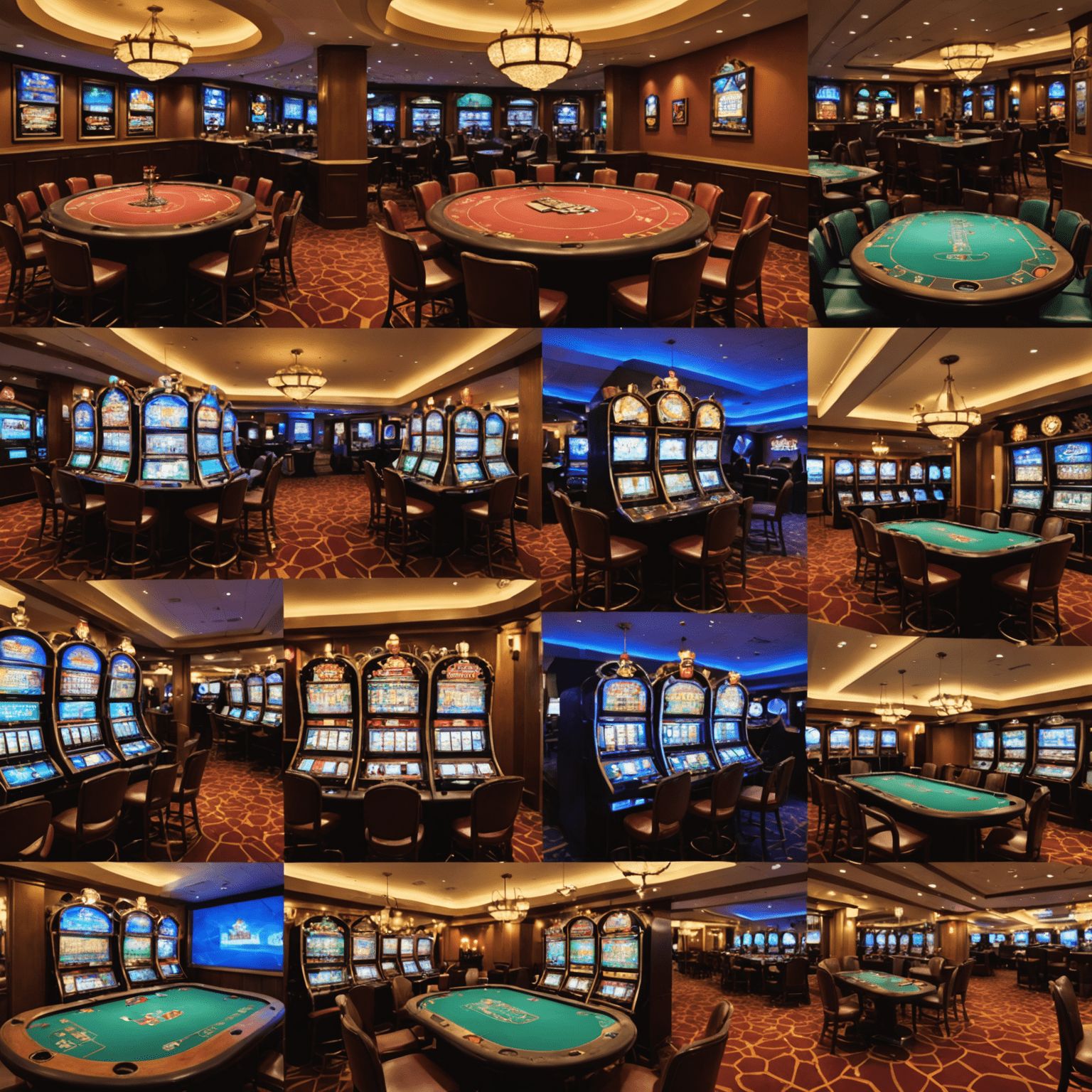 A collage of social casino game screenshots featuring Canadian-themed slots, poker tables with maple leaf designs, and leaderboards with Canadian city names