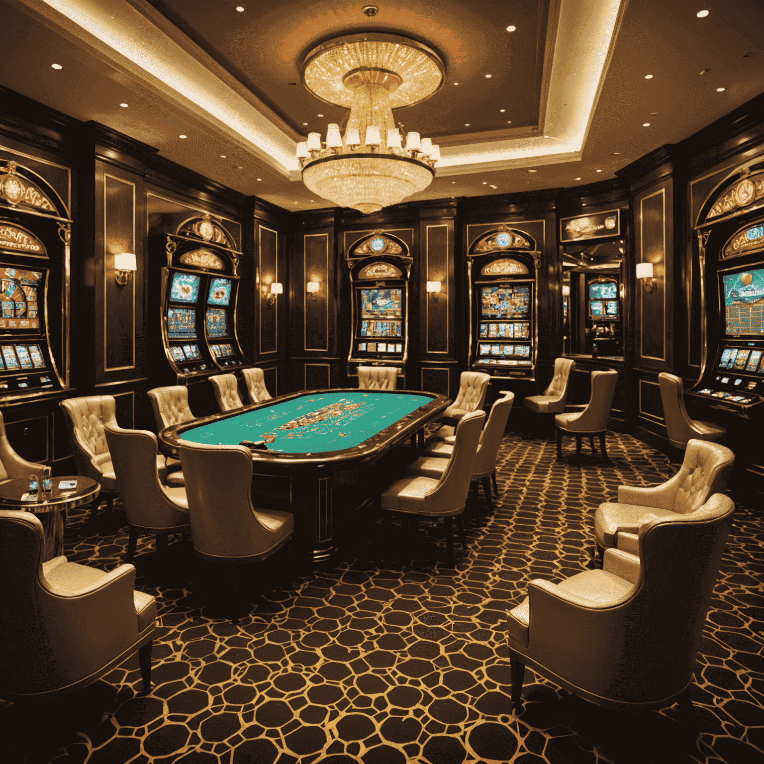 A luxurious VIP lounge interface in a social casino app, showcasing exclusive games and high-value bonus offers